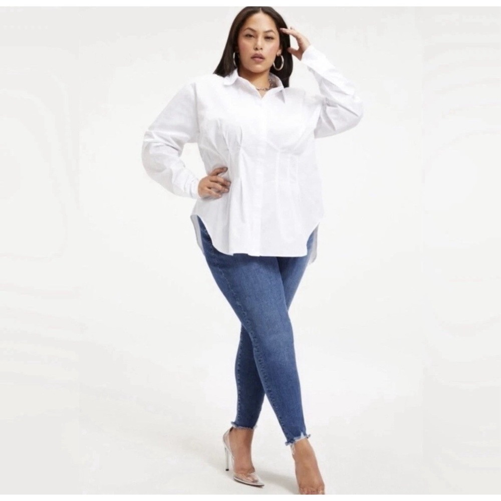 Good American Dart Poplin Button Up Shirt White Womens 7 (4XL) Business Chic NWT